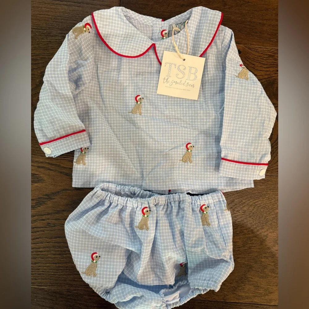 The smocked bear 6 month Christmas set